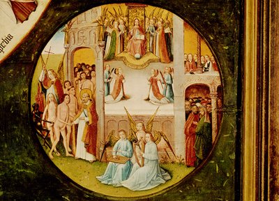 Paradies, Detail aus dem Tisch der sieben Todsünden und der vier letzten Dinge, um 1480 von Hieronymus Bosch